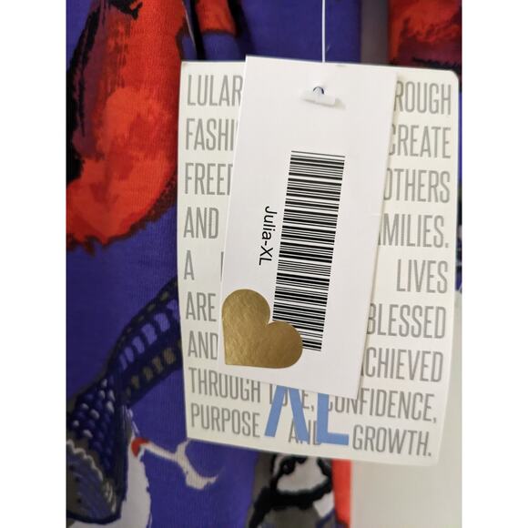 New LULAROE Julia Purple with Cardinals & Bluejays Dress Size XL BIRD PATTERN - Picture 3 of 6